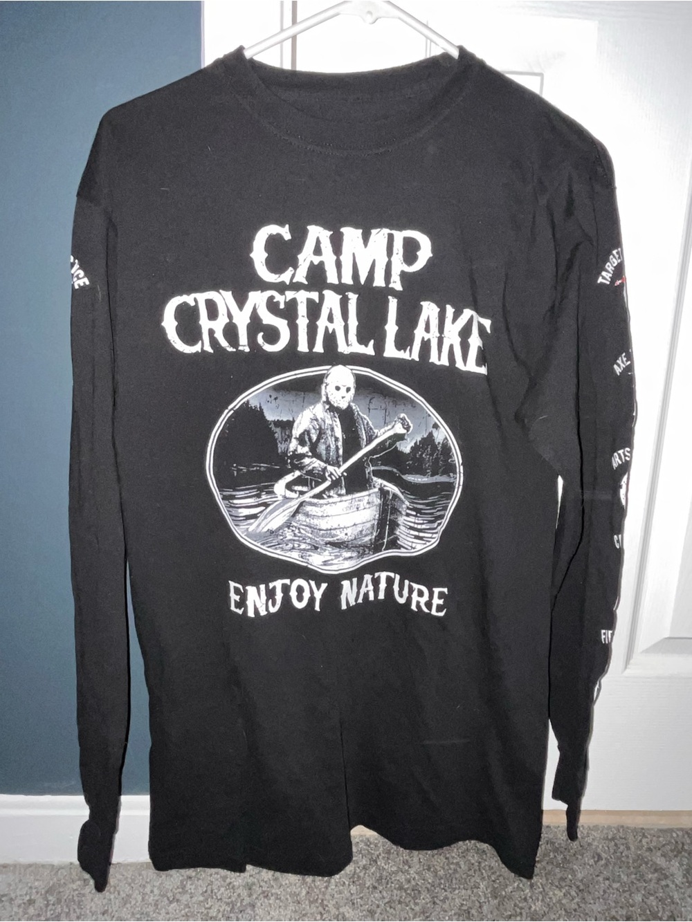Camp Crystal Lake Black Graphic Long Sleeve Shirt - Horror Graphic Tee